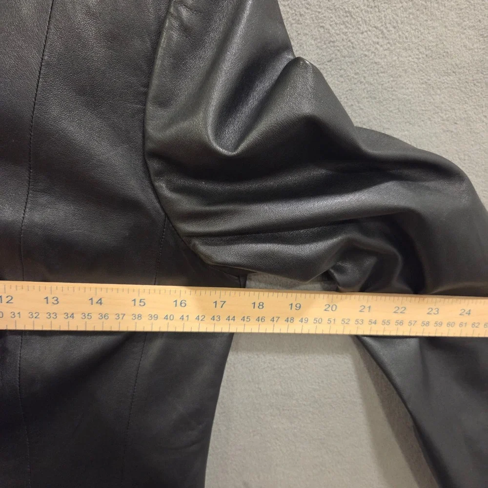 Talbots Black Leather Button Front Blazer Jacket Women's Size 6P Office Classic